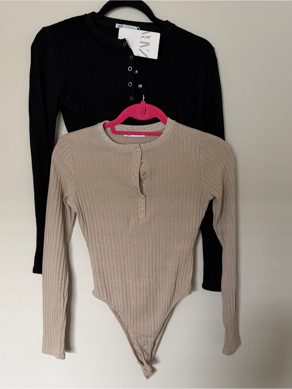 Set of 2 Zara Black Ribbed Henley Bodysuits